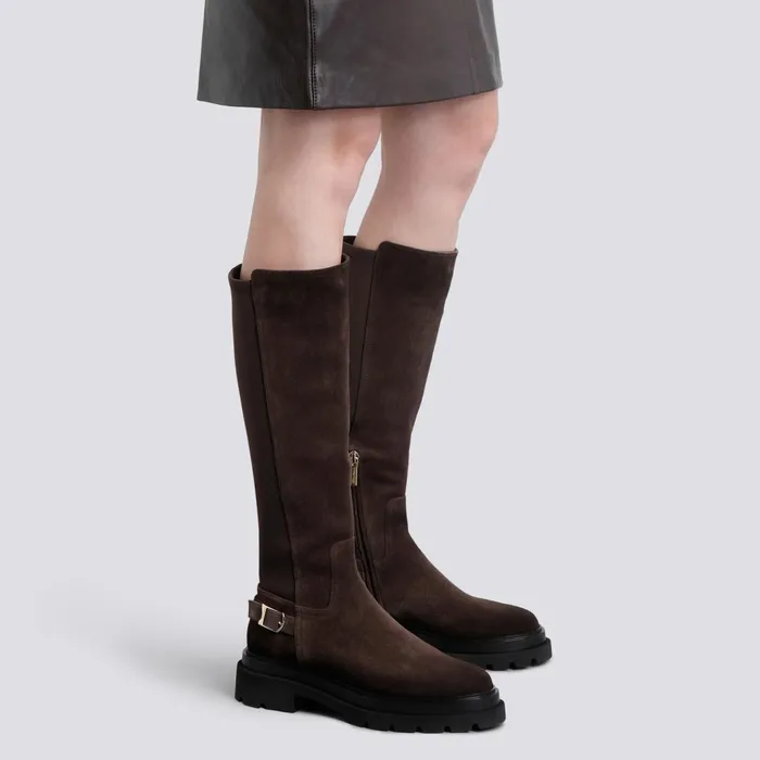 Santoni Dark Brown Suede Boot Women Boots and Ankle Boots