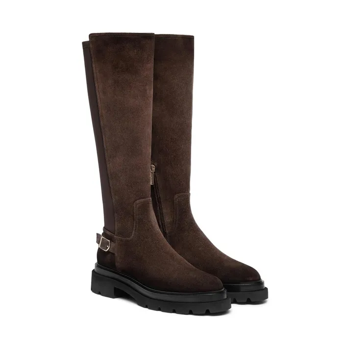 Santoni Dark Brown Suede Boot Women Boots and Ankle Boots