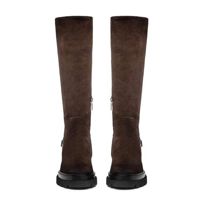 Santoni Dark Brown Suede Boot Women Boots and Ankle Boots