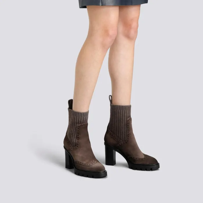 Santoni Dark Brown Suede HighHeel Ankle Boot Women Boots and Ankle Boots