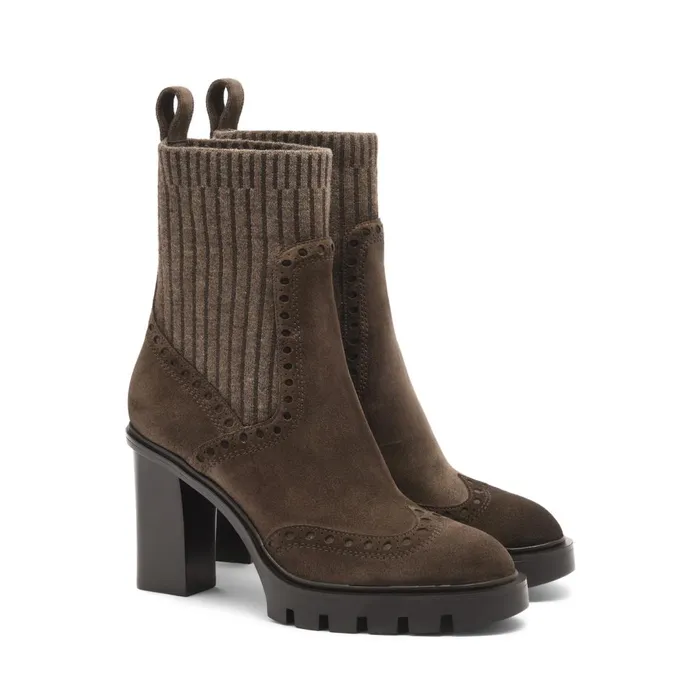 Santoni Dark Brown Suede HighHeel Ankle Boot Women Boots and Ankle Boots
