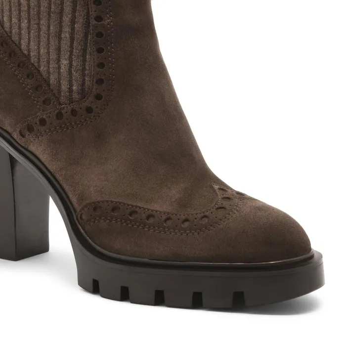 Santoni Dark Brown Suede HighHeel Ankle Boot Women Boots and Ankle Boots