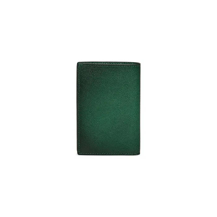 Santoni Green Saffiano Leather Vertical Wallet WomenMen Small Leather Goods