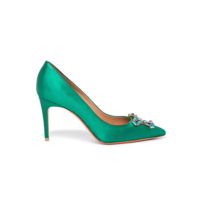 Santoni Green Satin HighHeel Sibille Pump Women Pumps and Heels