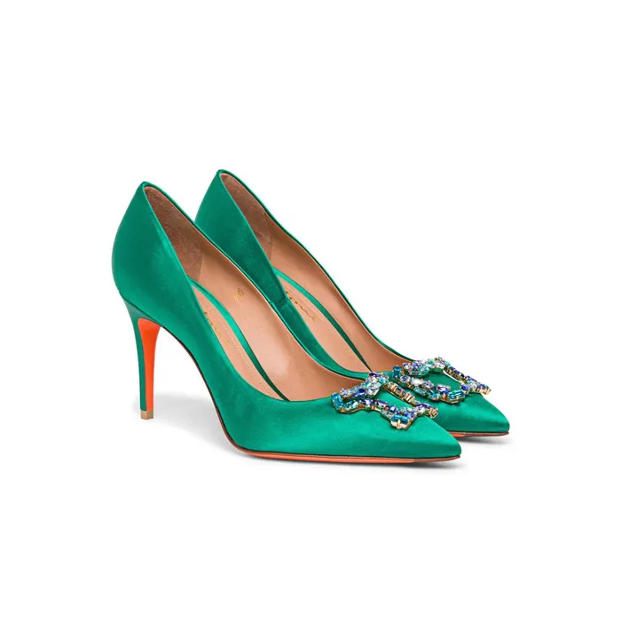 Santoni Green Satin HighHeel Sibille Pump Women Pumps and Heels