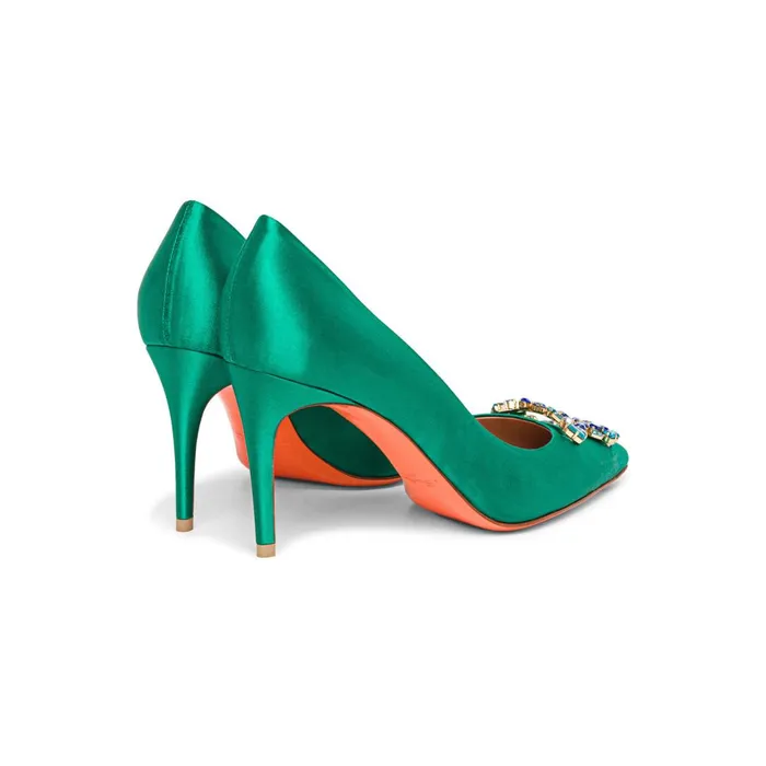 Santoni Green Satin HighHeel Sibille Pump Women Pumps and Heels