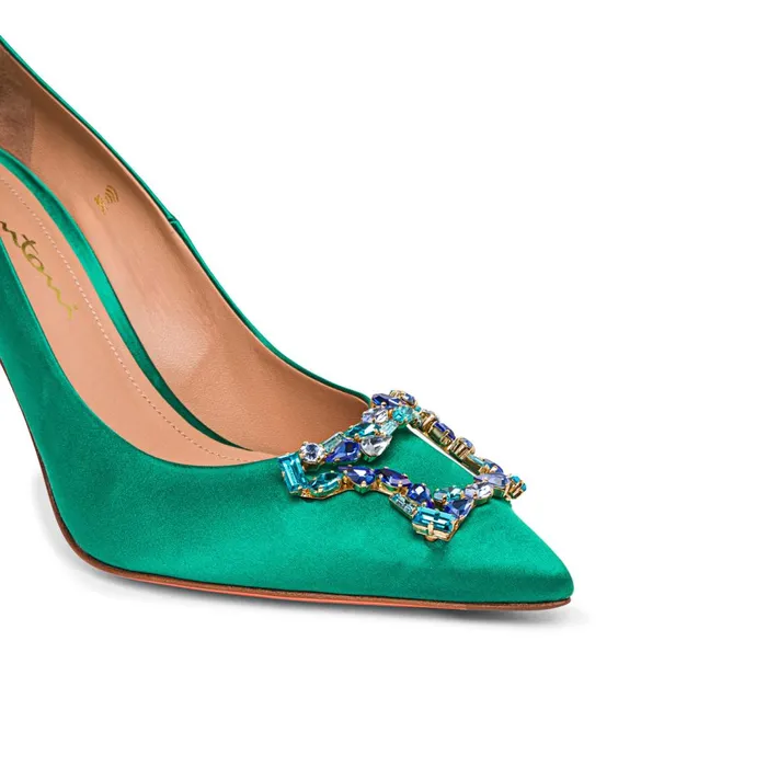 Santoni Green Satin HighHeel Sibille Pump Women Pumps and Heels