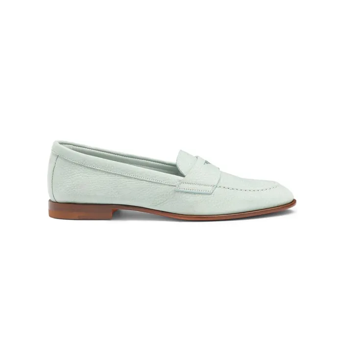 Santoni Light Blue Nubuck Penny Loafer Women Loafers