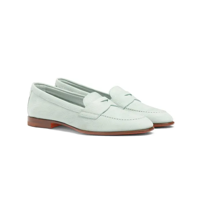 Santoni Light Blue Nubuck Penny Loafer Women Loafers