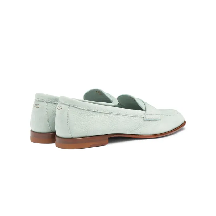 Santoni Light Blue Nubuck Penny Loafer Women Loafers
