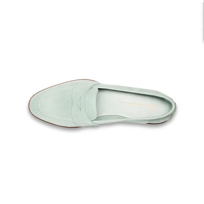 Santoni Light Blue Nubuck Penny Loafer Women Loafers