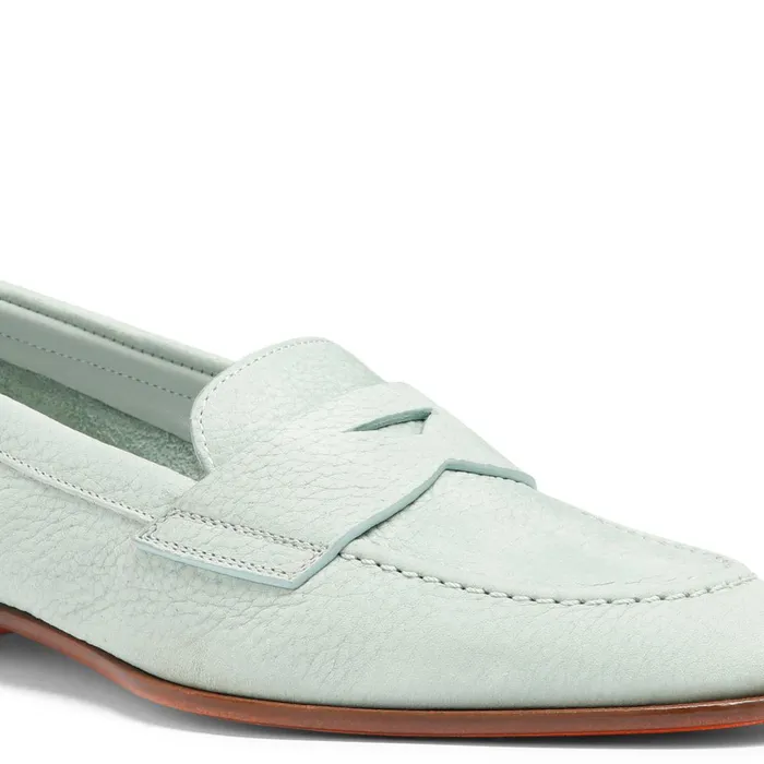 Santoni Light Blue Nubuck Penny Loafer Women Loafers