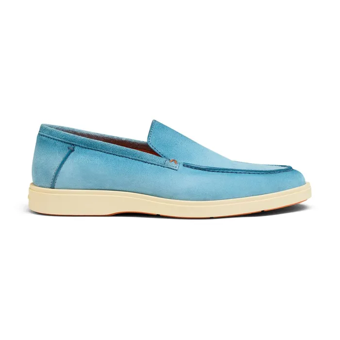 Santoni Light Blue Suede Loafer Men Loafers