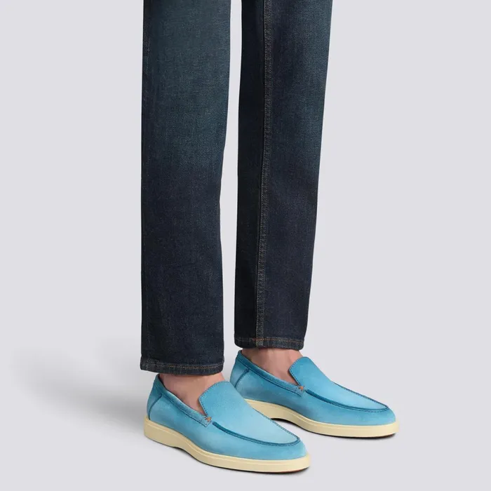Santoni Light Blue Suede Loafer Men Loafers