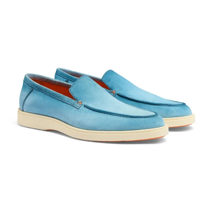 Santoni Light Blue Suede Loafer Men Loafers