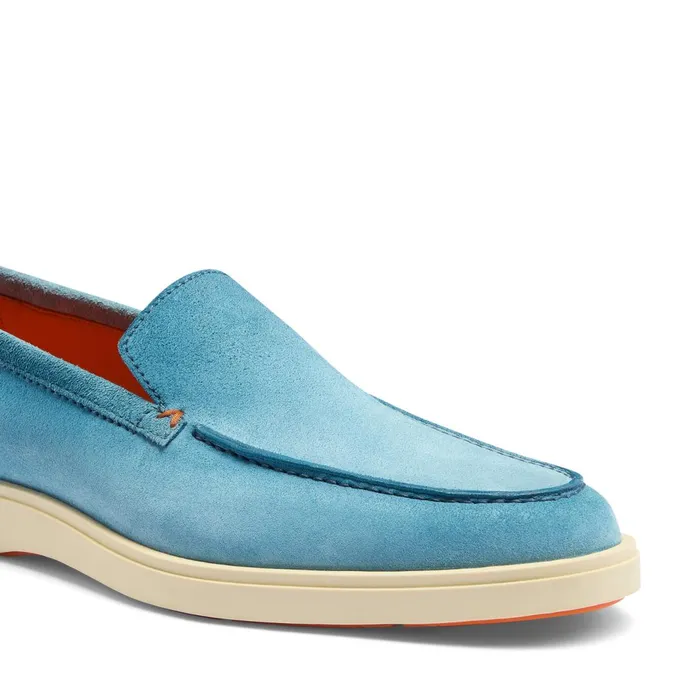 Santoni Light Blue Suede Loafer Men Loafers