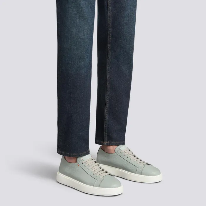 Santoni Light Blue Tumbled Leather Sneaker Men Sneakers