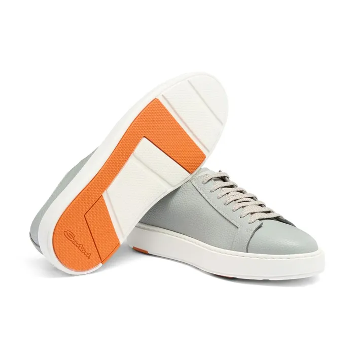 Santoni Light Blue Tumbled Leather Sneaker Men Sneakers