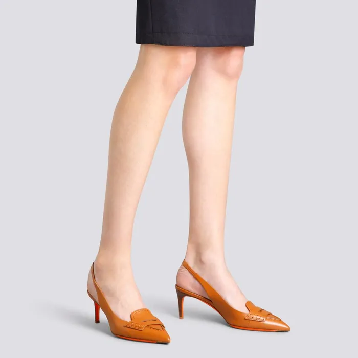 Santoni Light Brown Leather MidHeel Pump Women Pumps and Heels