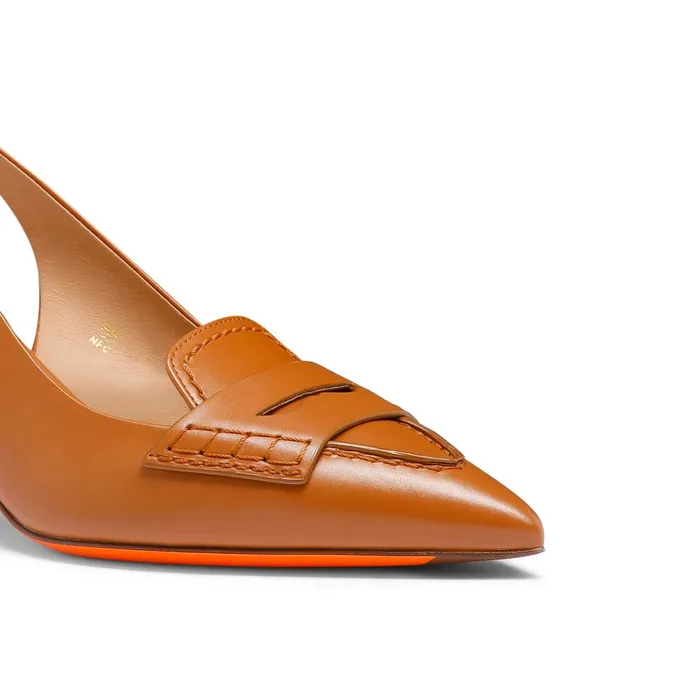 Santoni Light Brown Leather MidHeel Pump Women Pumps and Heels