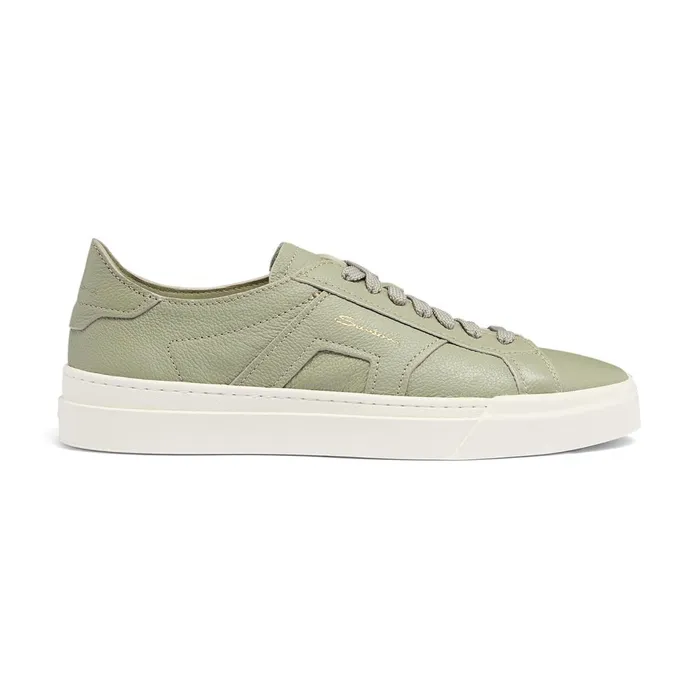Santoni Light Green Tumbled Leather Double Buckle Sneaker Men Sneakers