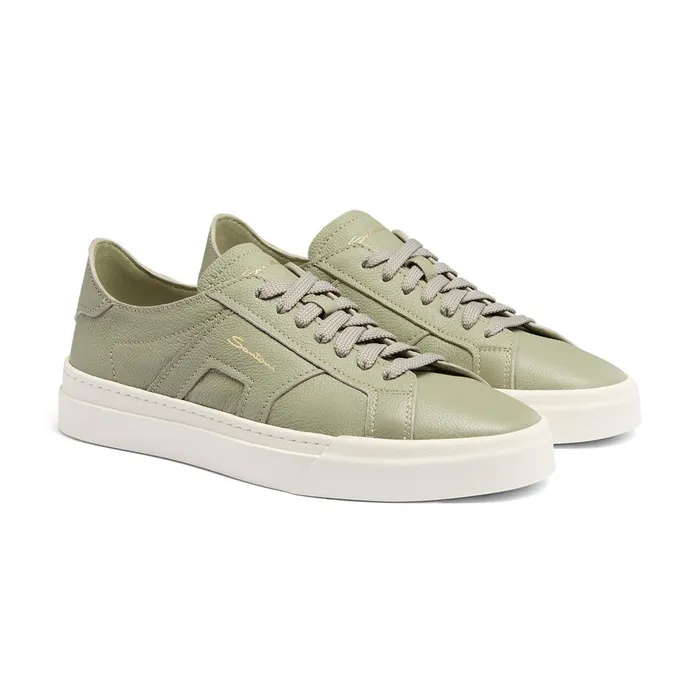 Santoni Light Green Tumbled Leather Double Buckle Sneaker Men Sneakers