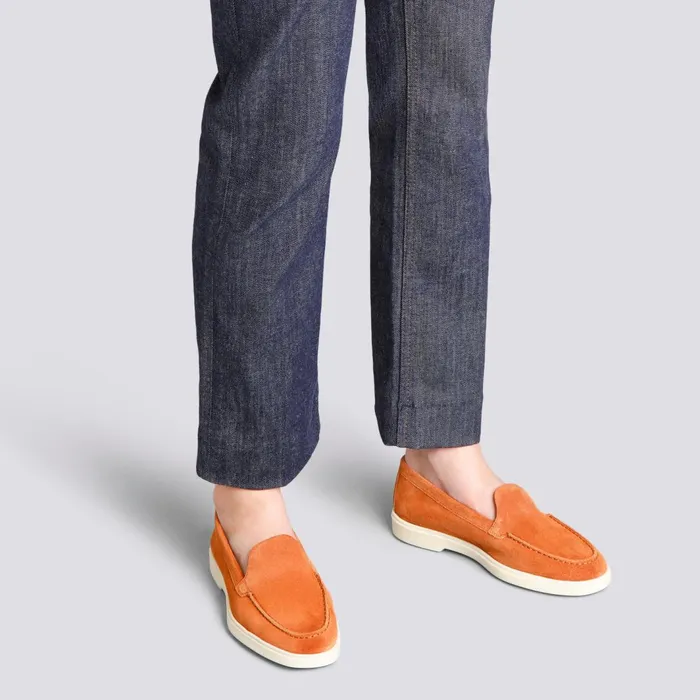 Santoni Orange Suede Loafer Women Loafers