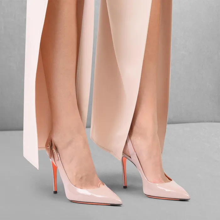 Santoni Pink Patent Leather HighHeel Slingback Women Pumps and Heels