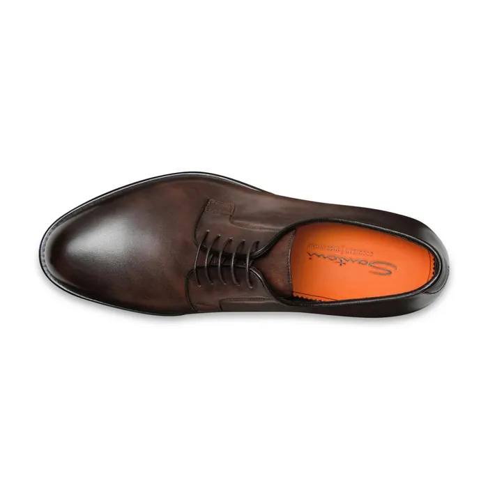 Santoni Polished Brown Leather Derby Shoe Men LaceUps