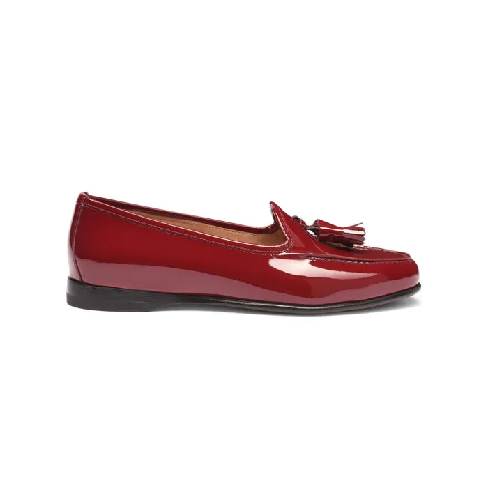 Santoni Red Patent Leather Andrea Tassel Loafer Women Loafers