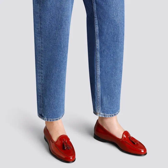 Santoni Red Patent Leather Andrea Tassel Loafer Women Loafers