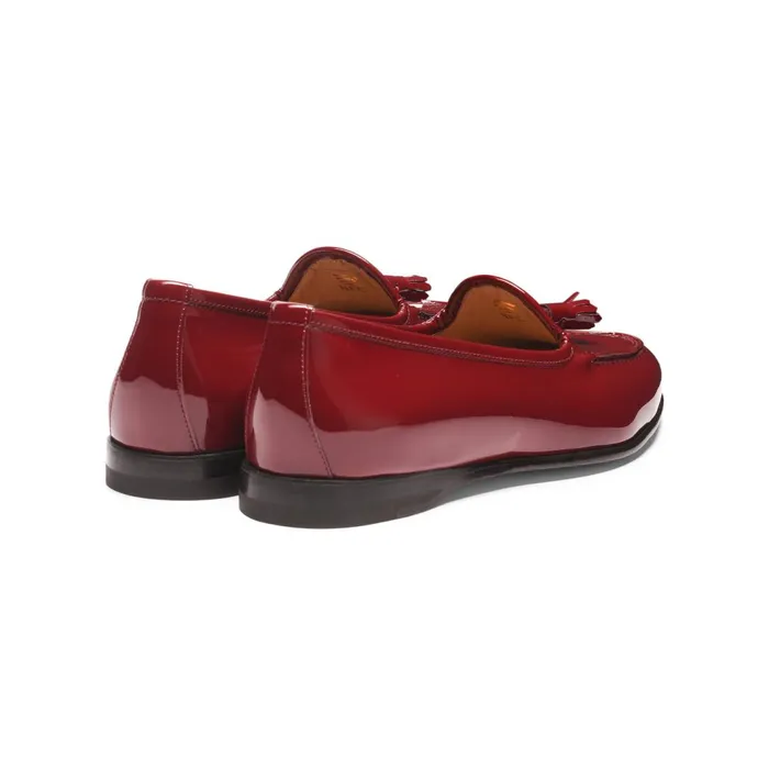 Santoni Red Patent Leather Andrea Tassel Loafer Women Loafers