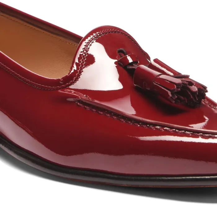 Santoni Red Patent Leather Andrea Tassel Loafer Women Loafers