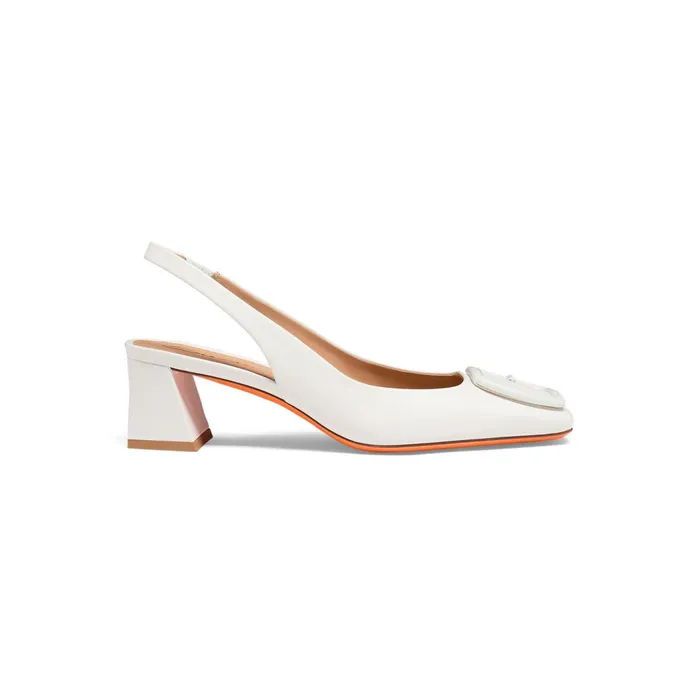 Santoni White Leather MidHeel Slingback Women Pumps and Heels