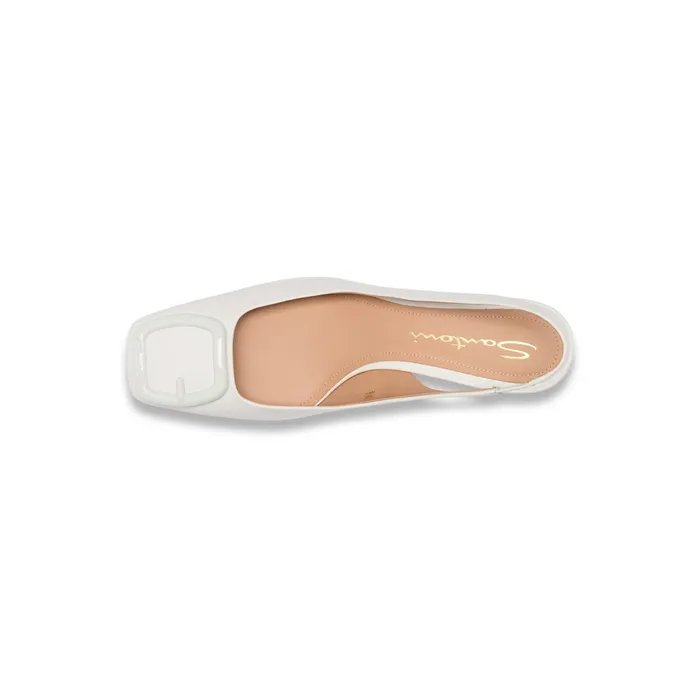 Santoni White Leather MidHeel Slingback Women Pumps and Heels