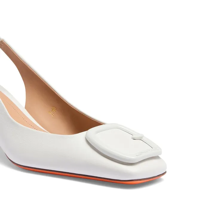 Santoni White Leather MidHeel Slingback Women Pumps and Heels