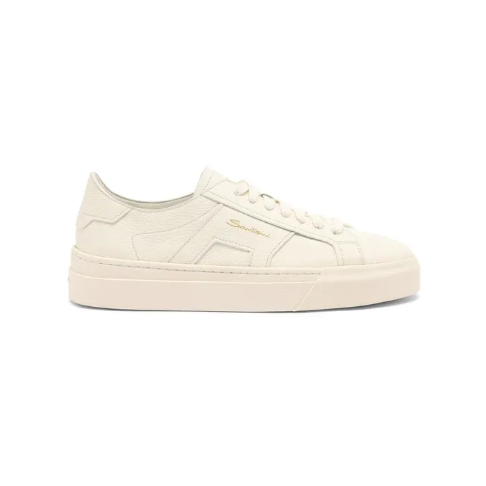 Santoni White Tumbled Leather Double Buckle Sneaker Women Sneakers