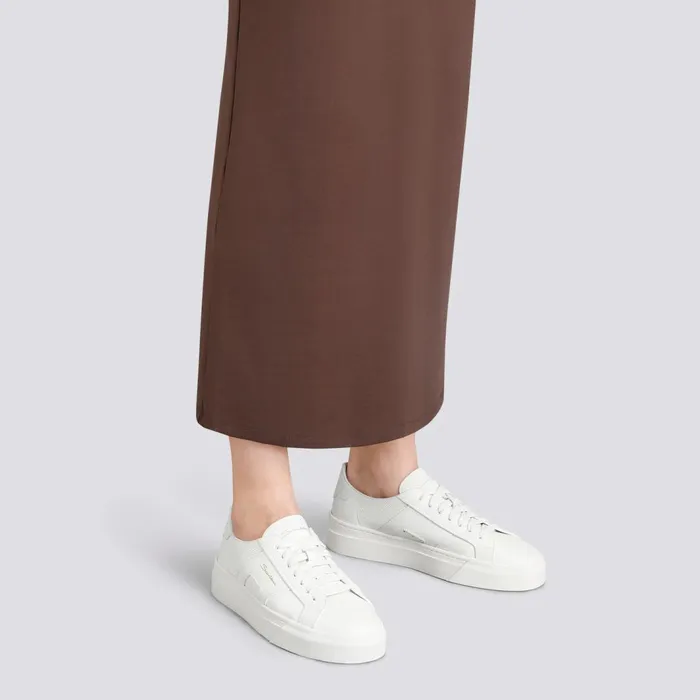 Santoni White Tumbled Leather Double Buckle Sneaker Women Sneakers
