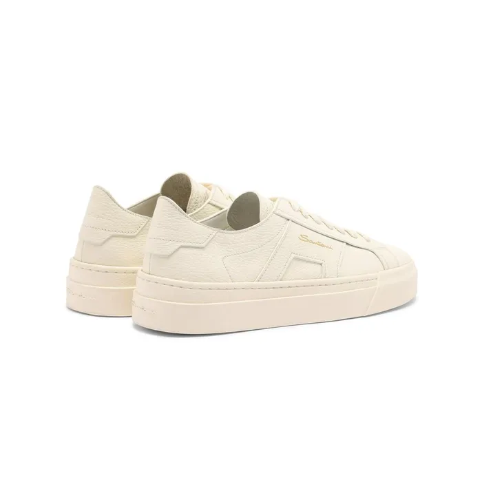 Santoni White Tumbled Leather Double Buckle Sneaker Women Sneakers