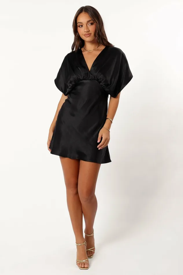 Satin Dresses Petal and Pup Women Ricki Mini Dress Black