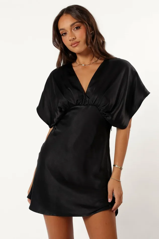 Satin Dresses Petal and Pup Women Ricki Mini Dress Black