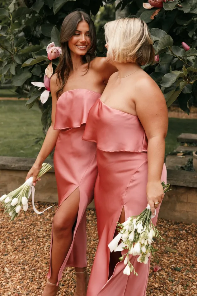 Satin Dresses Vienna Strapless Midi Dress Dusty Rose 8211 Petal and Pup Women