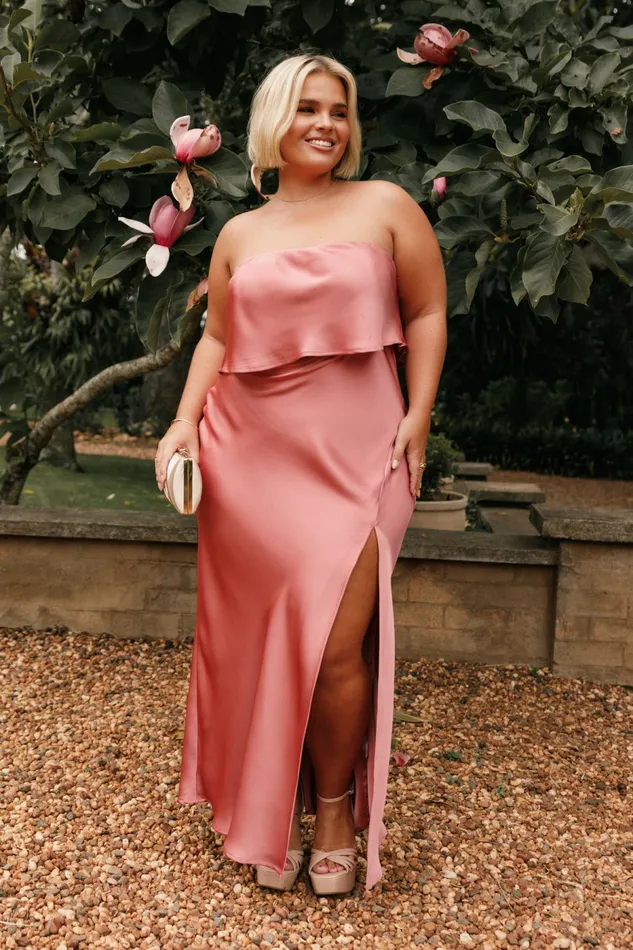 Satin Dresses Vienna Strapless Midi Dress Dusty Rose 8211 Petal and Pup Women