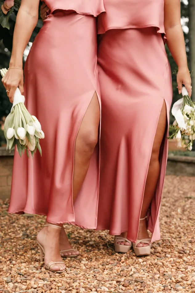 Satin Dresses Vienna Strapless Midi Dress Dusty Rose 8211 Petal and Pup Women