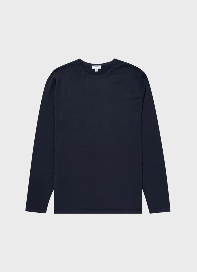 Sea Island Cotton Crew Neck Jumper Light Navy Men SUNSPEL Knitwear