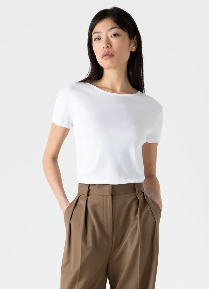 Sea Island Cotton Tshirt White Women Tshirts and Tops ussunspel