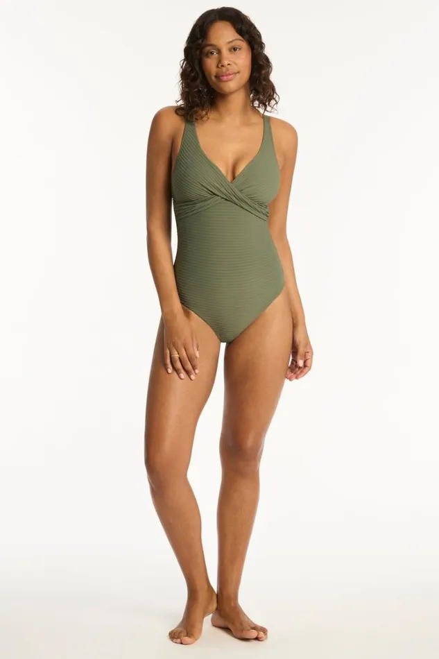 Sea Level One Pieces Spinnaker Cross Front One Piece Spinnaker Khaki 8211 Women