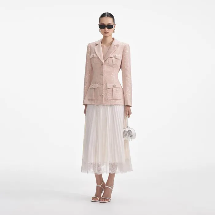 Sequin Boucle Chiffon Midi Dress Women Self Portrait Dresses Sequin Boucle Chiffon Midi Dress Women Self Portrait Dresses