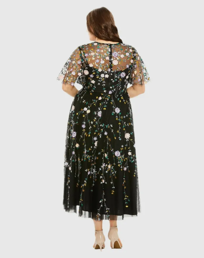 Sequin Floral Embroidered Dress Black Multi Plus Size Dresses Mac Duggal Women Sequin Floral Embroidered Dress Black Multi Plus Size Dresses Mac Duggal Women