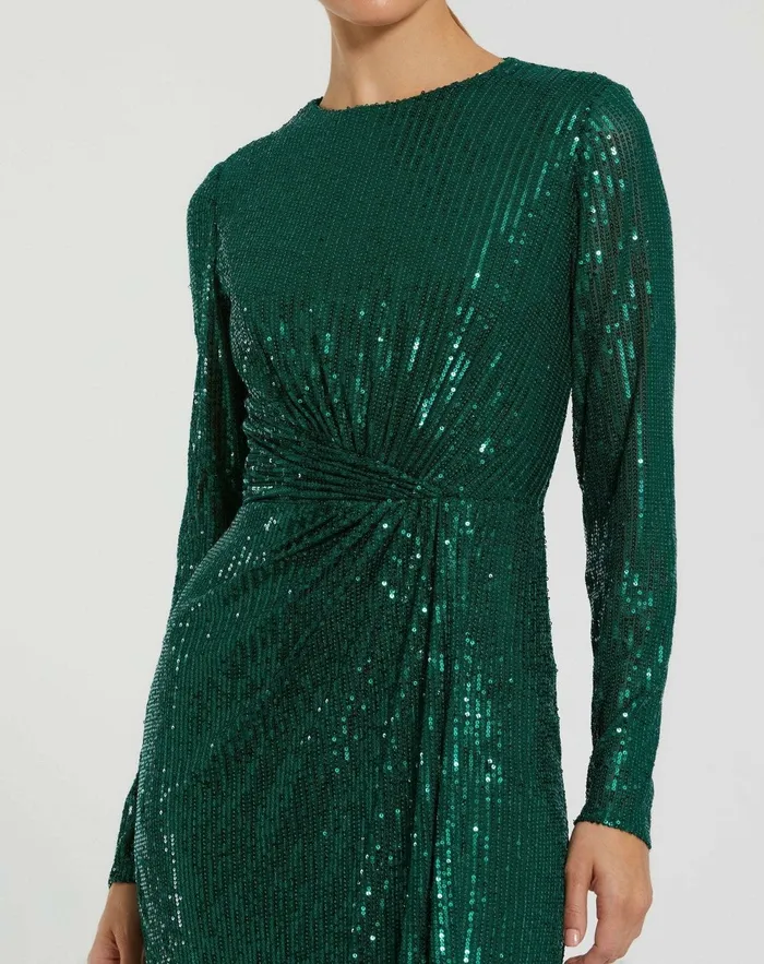 Sequined Long Sleeve Side Knot Dress Emerald Women Best Sellers Mac Duggal Sequined Long Sleeve Side Knot Dress Emerald Women Best Sellers Mac Duggal